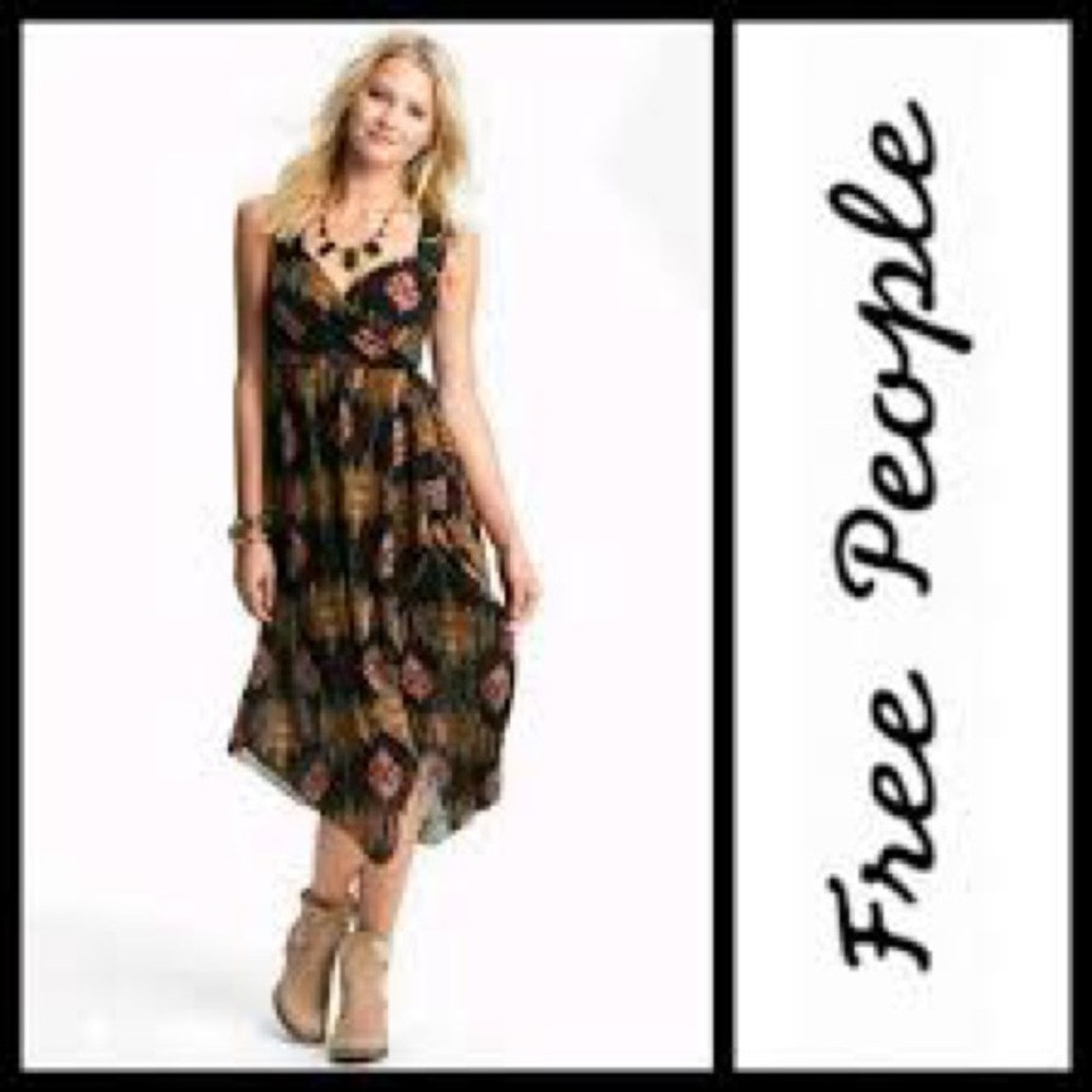 Free People All Wrapped Up Faux Wrap in Ikat Print Sleeveless Maxi Dress NWT